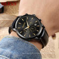 Newest Luxury Multi-Function  3Eyes Man's Leather Quartz Watches  Business Simple Easy Matching Apparel Watches